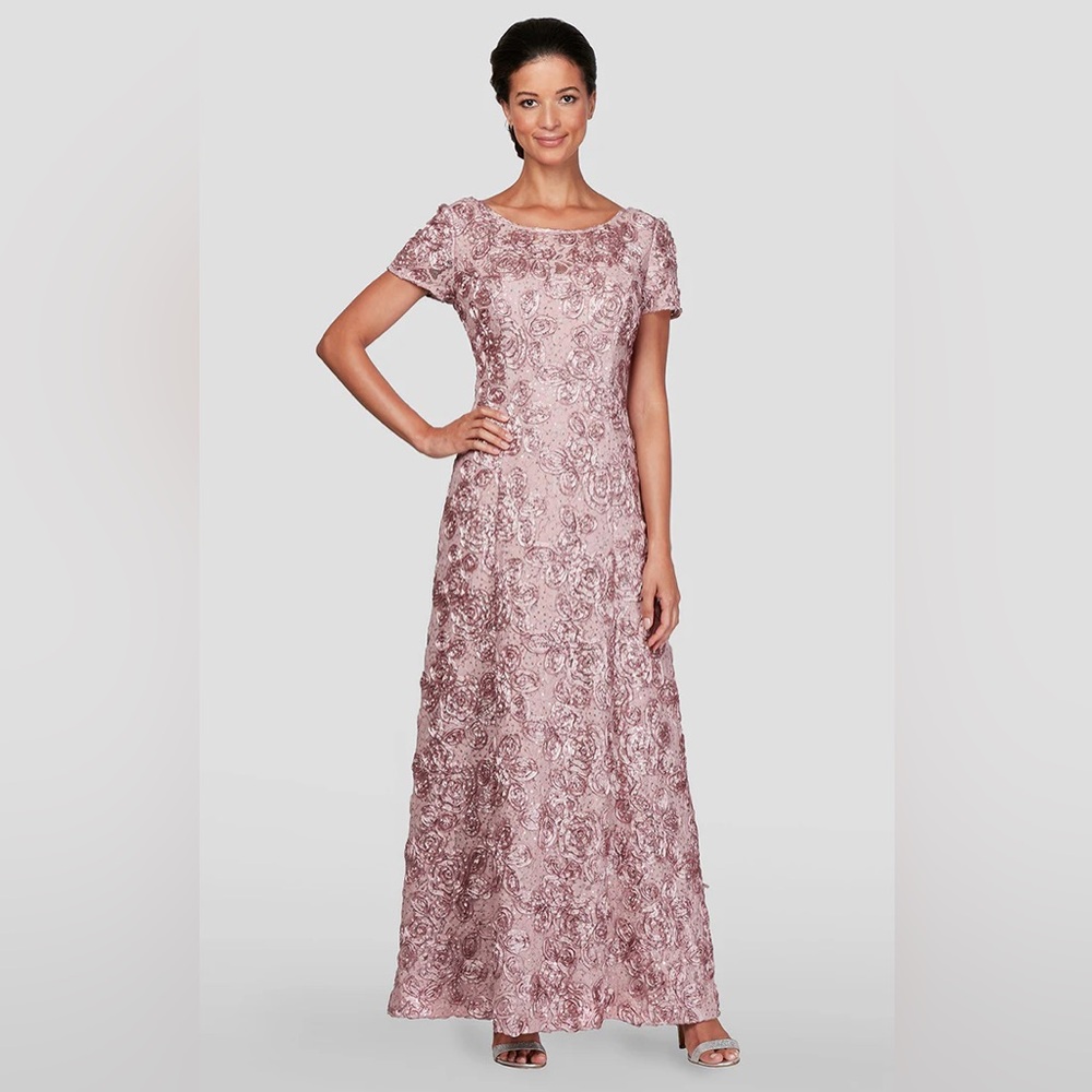NWT Alex Evenings Evelyn Rosette Lace Long Fornal Gown mother of the bride